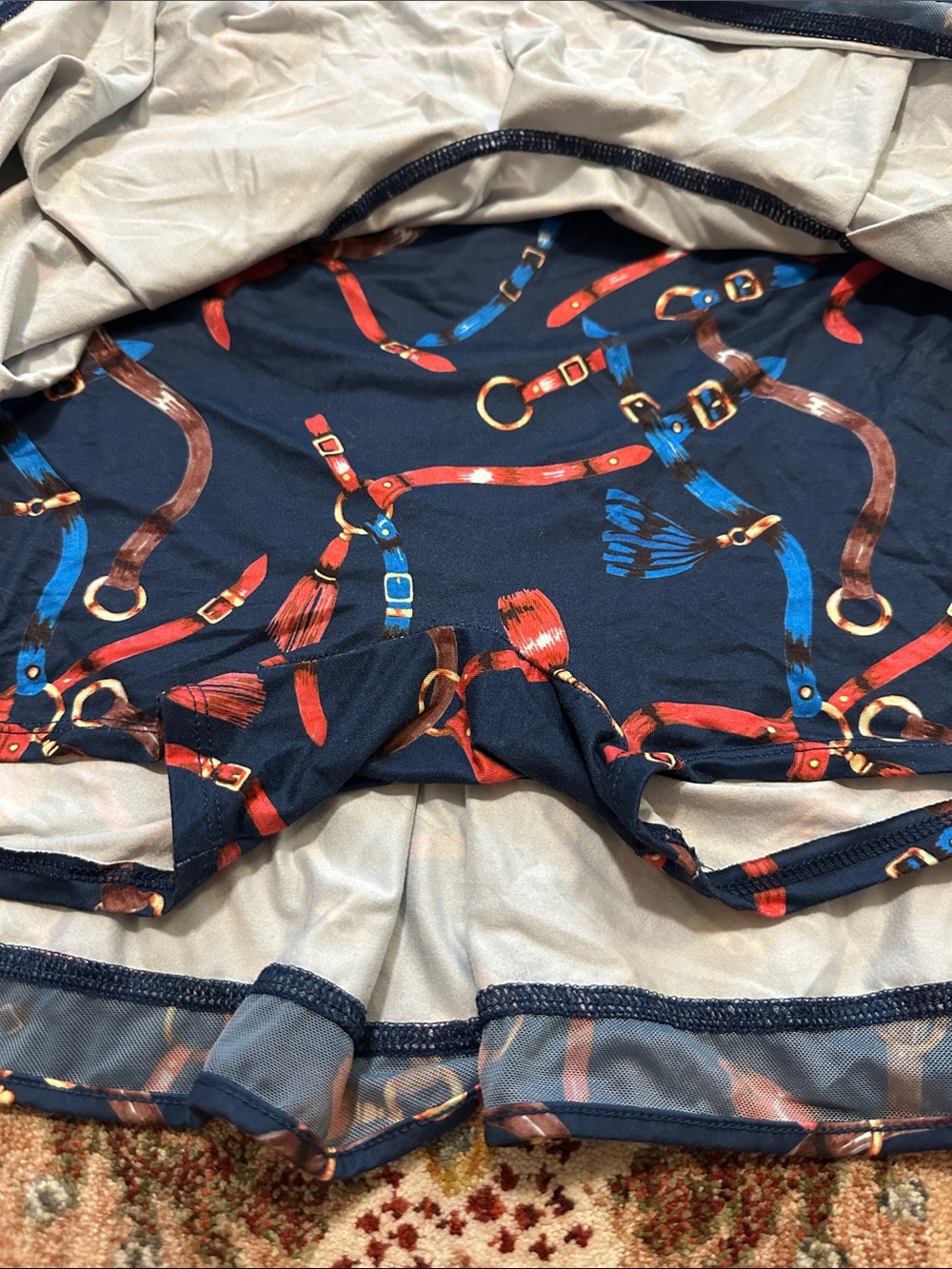 Gottex Navy Skirt with Red, Blue & Brown Belt Print - Picture 3 of 4